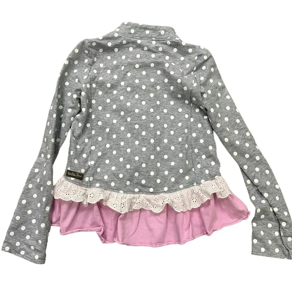 Matilda Jane Lead The Way Jacket Polka Dots Ruffled Hem Pink Gray Size 8